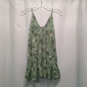 Becool Women's L Green Floral Seersucker Babydoll Top 90s Y2K Style Adjustable